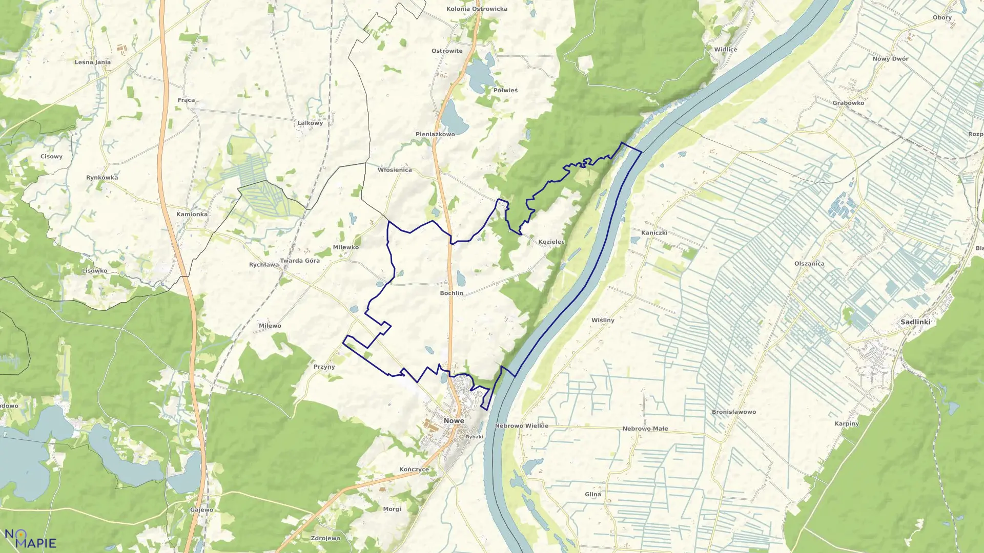 Mapa obrębu Kozielec w gminie Nowe