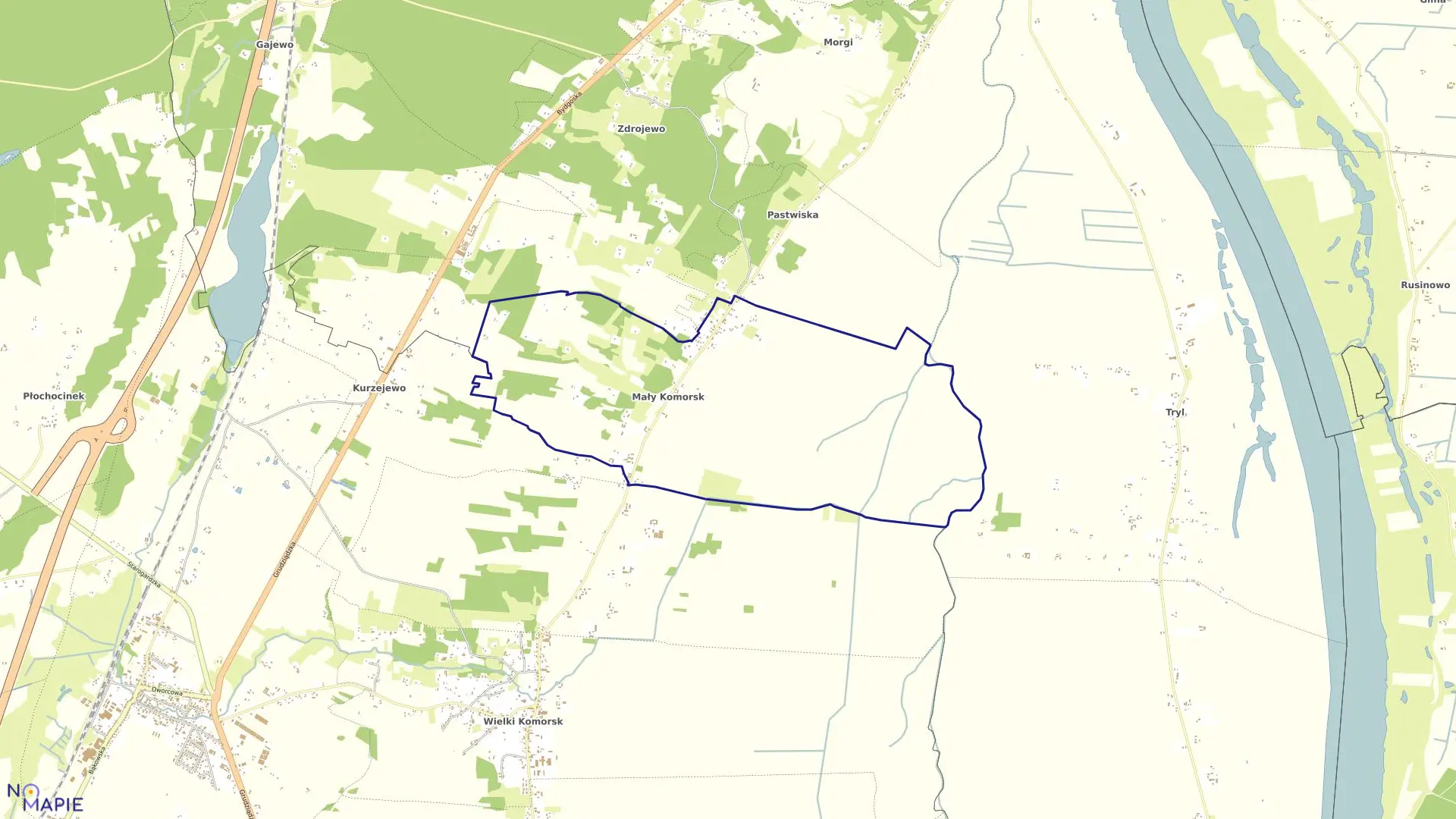 Mapa obrębu Mały Komorsk w gminie Nowe