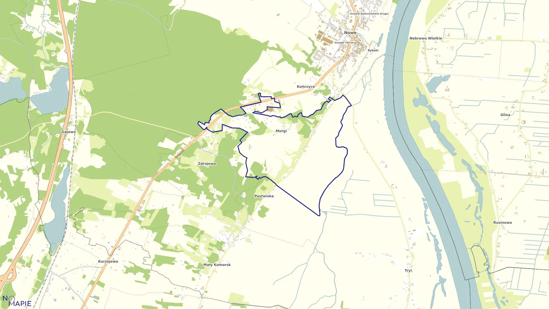 Mapa obrębu Morgi w gminie Nowe