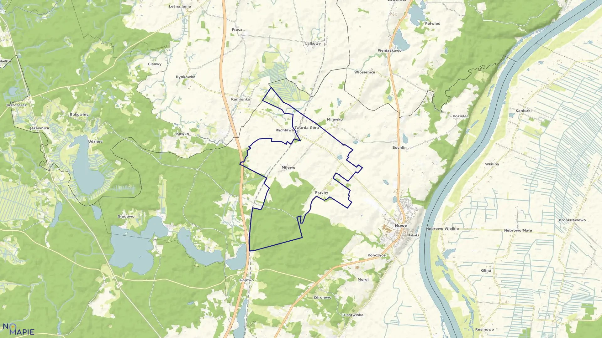 Mapa obrębu Twarda Góra w gminie Nowe